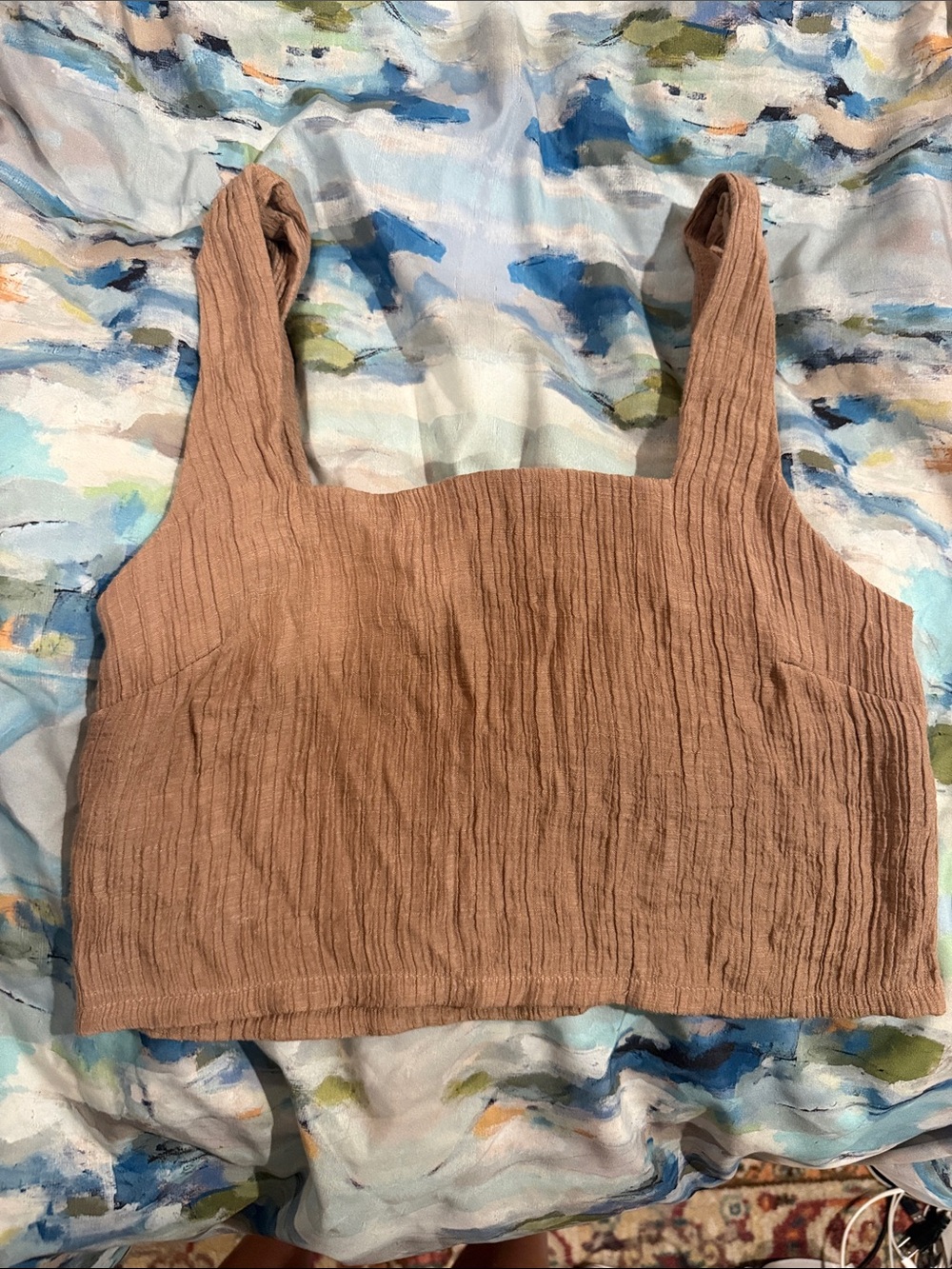 Blu Pepper Ribbed Square-Neck Crop Top in Taupe